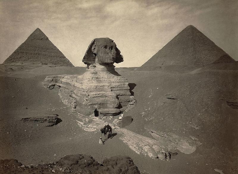 Egypt-11-Wikipedia.jpg - The Great Sphinx partially excavated, ca. 1878 (source: Wikipedia, https://en.wikipedia.org/wiki/Great_Sphinx_of_Giza#/media/File:Sphinx_partially_excavated2.jpg; accessed: 10.02.2023)