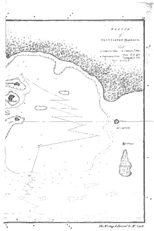 Tonga-35-Wiki.PNG - The first recorded map of Tongataboo Harbour as sketched by Captain Cook in 1777. The map shows the Bay of Nuku'alofa and his anchored position near Pangaimotu; Wikimedia Commons (source: http://en.wikipedia.org/wiki/File:Sketch_of_Tongataboo_Harbour_1777.PNG; accessed: 2.1.2012).