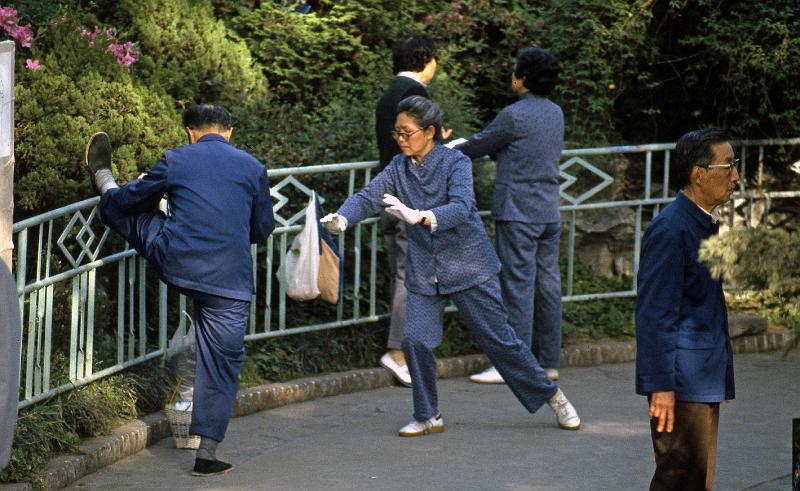 China-15-Seib-1986.jpg - Early tai chi and martial arts exercises, the Bund park (© Roland Seib)