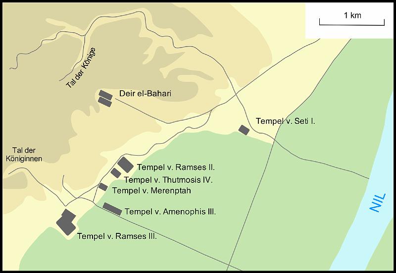 Egypt-21-Wikipedia.png - Map of the temple area of Thebes west of the Nile (source: Wikipedia, https://de.wikipedia.org/wiki/Haus_der_Millionen#/media/Datei:Karte_grabst%C3%A4tten_theben_west.png; accessed: 08.02.2023)