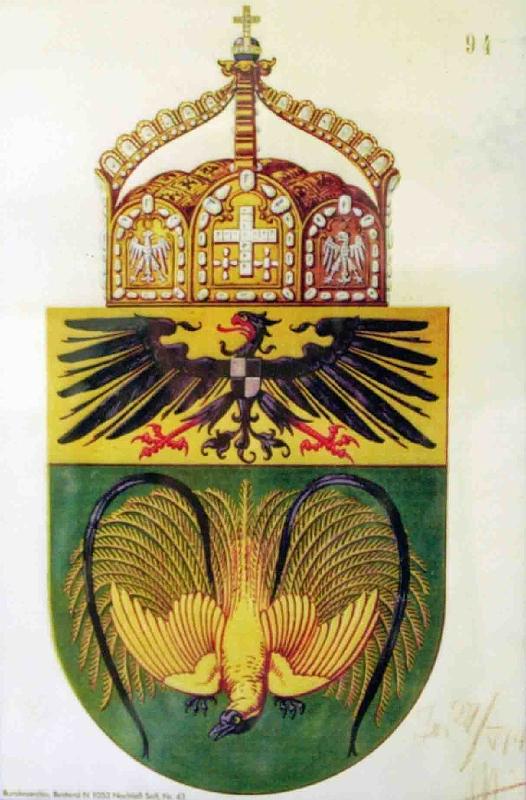 PNG7-48.jpg - Coat of arms of German New Guinea 1914, the Kaiser´s (“W”) approval on the margin (source: exhibition “Tupela Poroman. Old Ties and New Relationships”, East New Britain Historical and Cultural Centre, Kokopo)(Photo by Roland Seib)