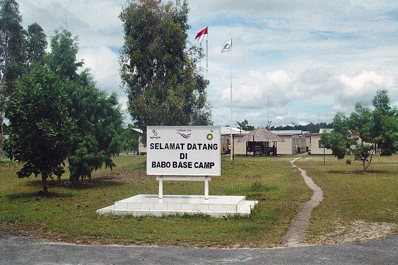 Papua2-21-Zoellner-2008.jpg - “Welcome” to Tangguh Babo Base Camp with the Liquid Natural Gas (LNG) project, near Babo airport, Bintuni Bay (Photo by Siegfried Zöllner)