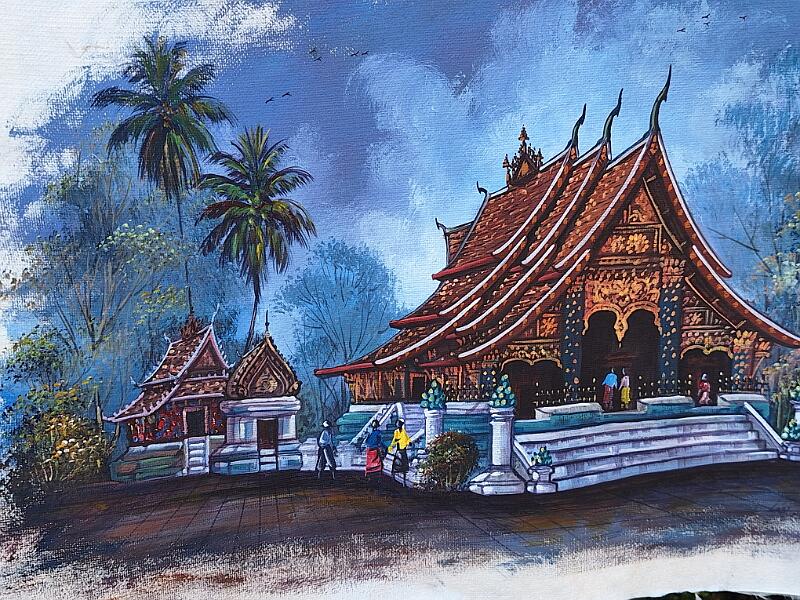 Kunst-06b-Seib-Nok.jpg - Vat, Nam Nok, Luang Prabang 2025, Gouache on paper, w 78 × h 60 (Photo by Roland Seib)