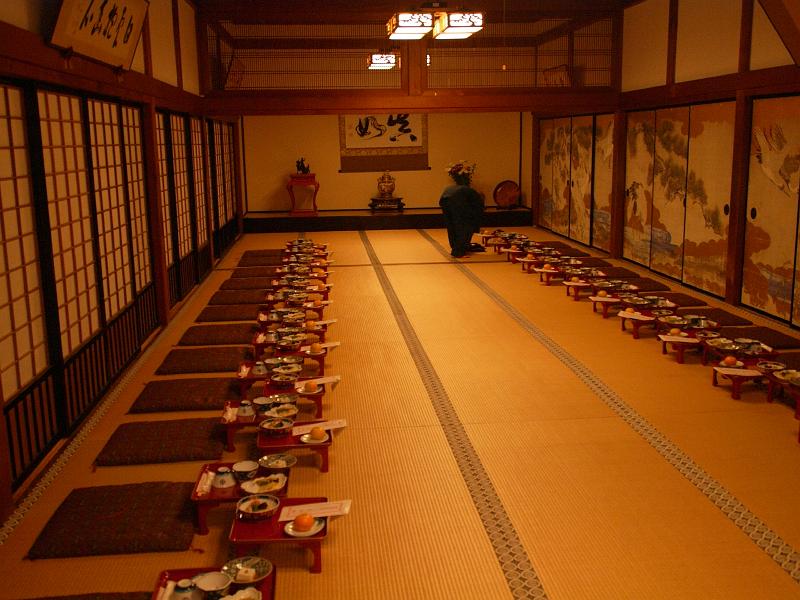 seib-2008-japan-43.JPG - Refectory, Koyasan Kongōbuji, the head temple of the Koyasan Shingon Buddhism, first constructed in 1593, Its name means “Temple of the Diamond Mountain”. It is part of the "Sacred Sites and Pilgrimage Routes in the Kii Mountain Range", UNESCO World Heritage Site (© Roland Seib)