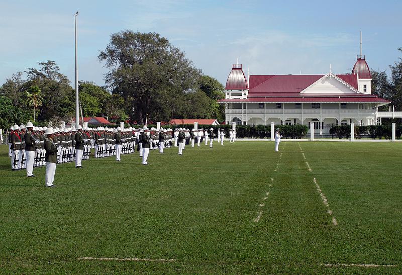 Tonga-08-Seib-2011.jpg - Military parade in front of the Royal Palace in honour of the birthday of the King of Tonga, His Majesty King George Tupou V, 1 August 2011 (Photo by Roland Seib).