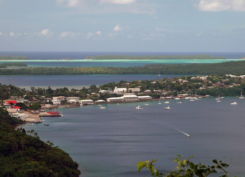 Tonga-57-Seib-2011.jpg - Neiafu (left) and Fungamisi (centre) at the Port of Refuge, Vava´u group; view from Mt Talau, 131m. (Photo by Roland Seib).